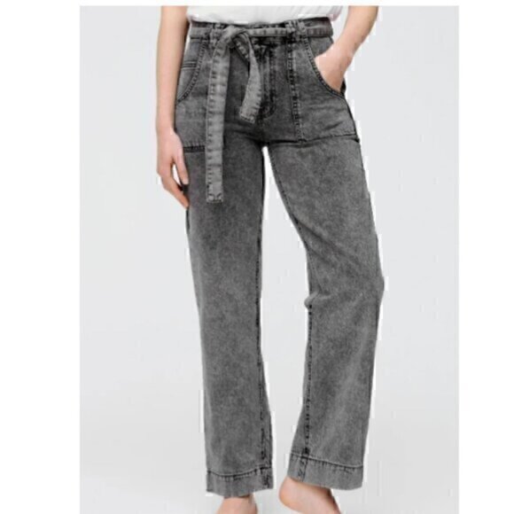 Forever 21 Jeans Women 29 Front Seam Tie Waist Black Gray High Rise Straight Leg - Picture 1 of 10